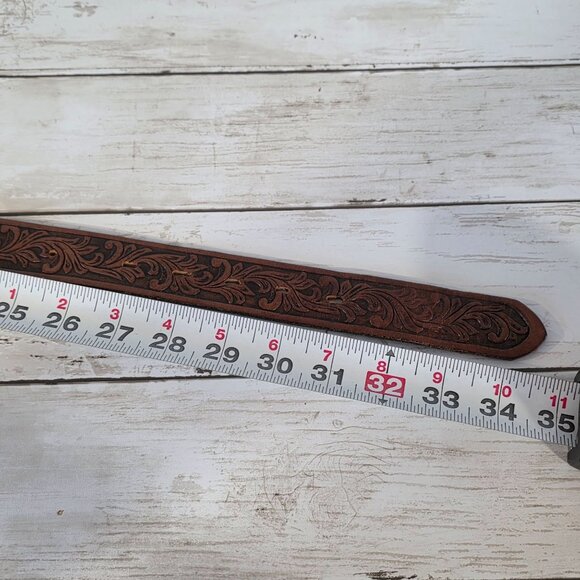 Justin Tooled Leather Belt Western Cowboy Scrolls sz 30 Made in USA - Picture 5 of 5